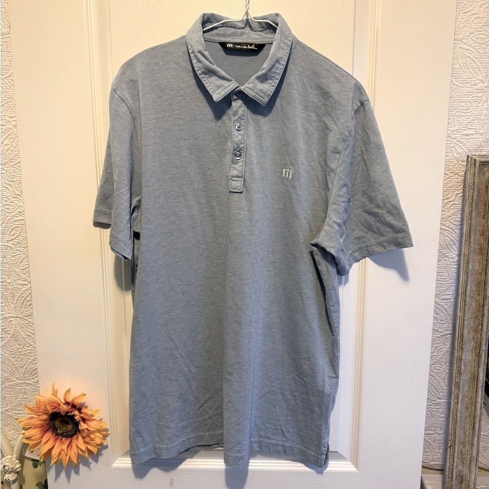 Travis Mathew Zinna Golf Polo in Heather Light Blue. Size L.